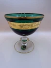 Venetian Medici Murano green glass goblet Hand Blown 24 KT GOLD Murano Italy