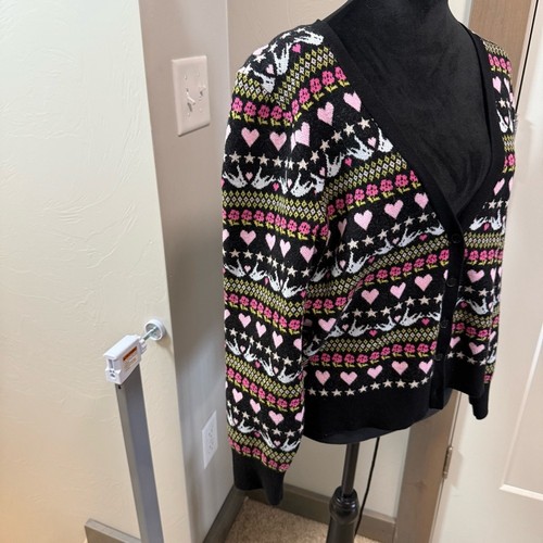 Maeve Anthropologie A+ Plus Size Heart Cardigan Cropped Fair Isle Knit Geometric - Picture 3 of 8