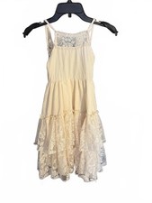 Girls Vintage Cream Lace Tiered Dress w/ Floral Details Spring Photos Size 8
