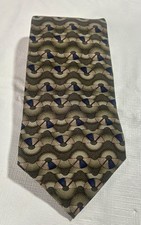 Henry Grethel Men's Silk Necktie Green/Blue Geometric Made In USA