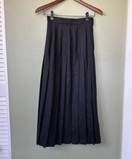 VTG Saks Fifth Avenue Women's 100% Wool Dark Gray Pleated Long Skirt Size 4