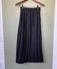 VTG Saks Fifth Avenue Women's 100% Wool Dark Gray Pleated Long Skirt Size 4