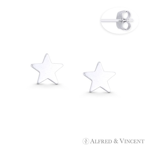 7mm Flat Star Celestial Charm Solid .925 Sterling Silver Push-Back Stud Earrings