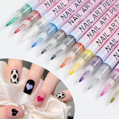 12Pcs Nail Pen Art Marker Set DIY 3DExtra Fine Tip Graffiti Drawing Embellishing