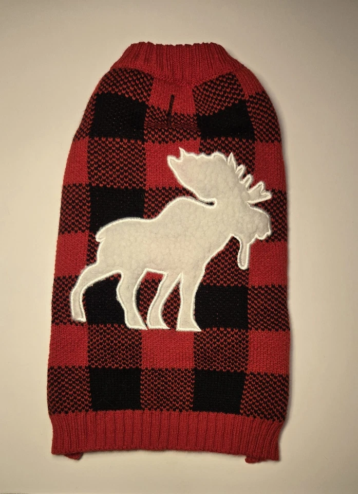 Frisco Plaid Moose Dog & Cat Sweater  Red, Black White Moose Silhouette Medium  - Image 2 of 4