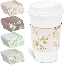 100 Pack Floral Paper Coffee Cup Sleeves in 4 Colors (2.5 In)