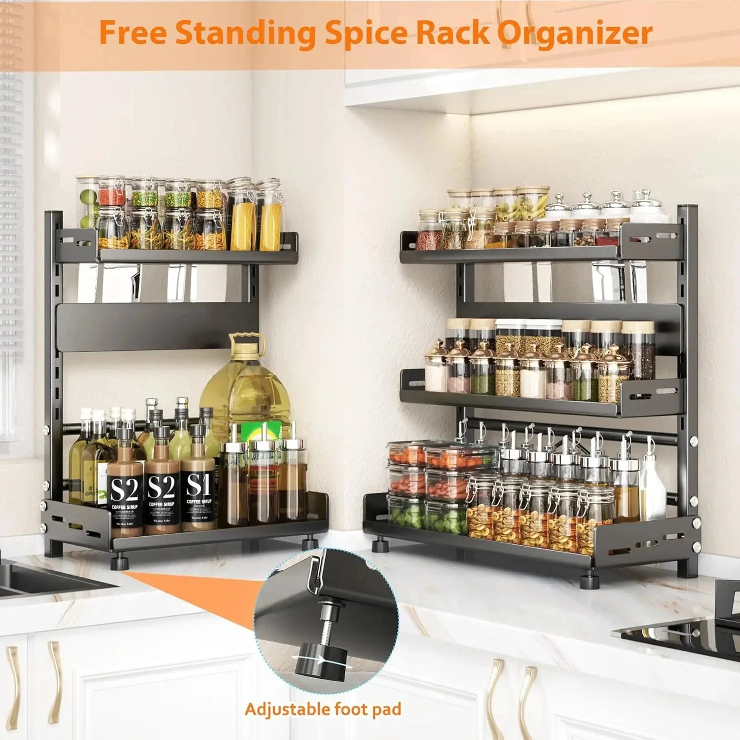 3 Tier Spice Rack Countertop Adjustable Metal Kitchen Organizer Shelf Black
Opens in a new window or