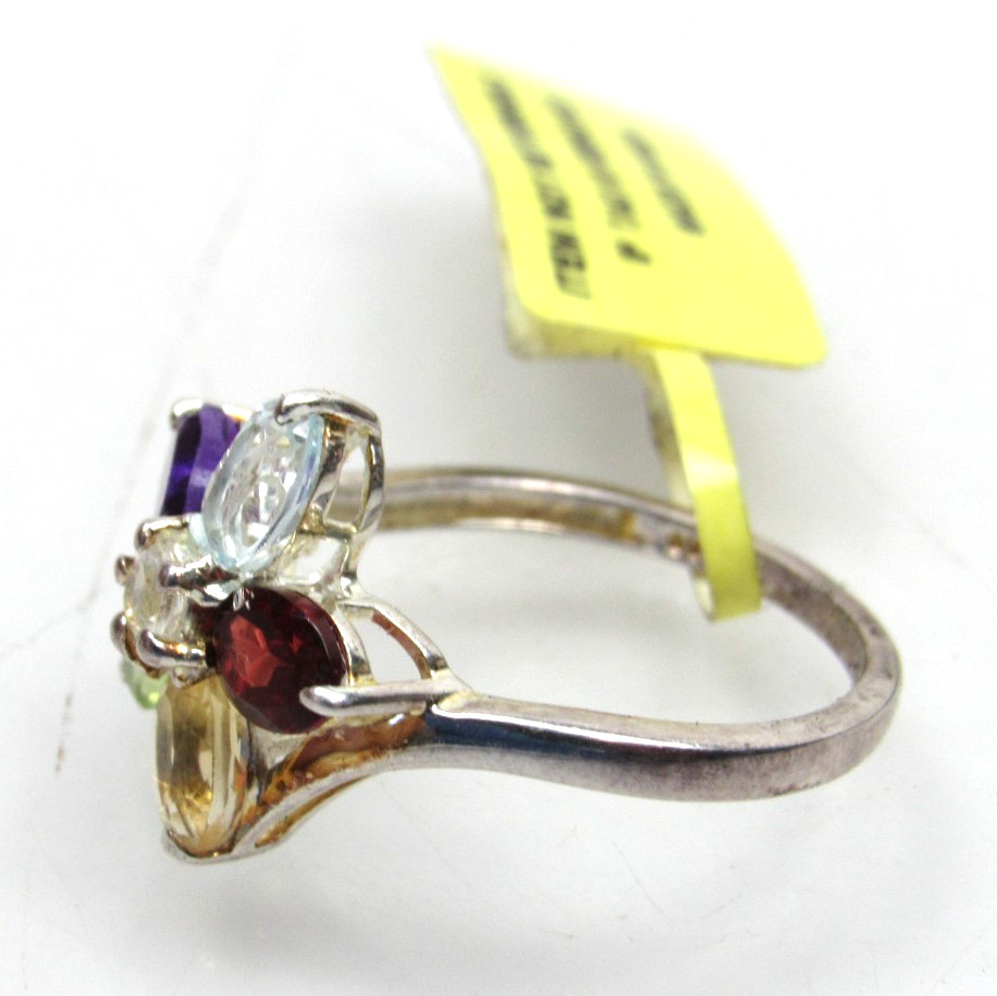Multi Colored Flower Gemstone Sterling Silver Rin… - image 2