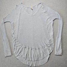 We The Free Oversized Tunic Womens Small Waffle Knit Raw Hem Accent Boho Blue