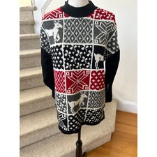 Vintage 90s Black, Red Grey Reindeer Snowflake Patchwork Sweater