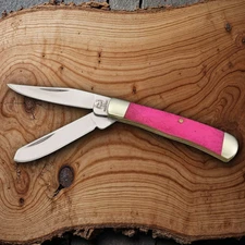 Rough Ryder Tiny Trapper Pocket Knife Stainless Steel Blades Pink Bone Handle