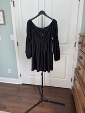 Boohoo Black Eyelet Puff Sleeve Mini Dress Size 10 New with Tags