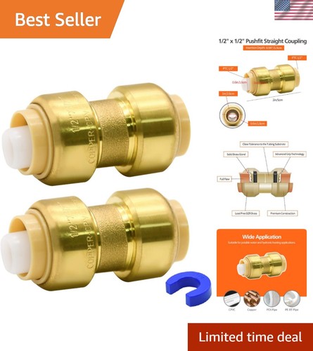 2 Pack Push-to-Connect Plumbing Fittings, 1/2" Pushfit Straight Fittings with...