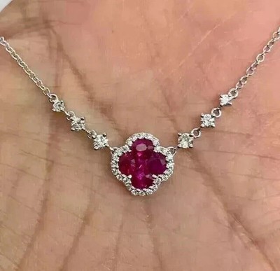3 kt ovaler geschliffener Laborgefertigter Turmalin Damenkette Anhänger 14 K Weißgold-Finish