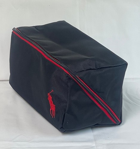 Ralph Lauren Travel Toiletry Cosmetic Bag w/ Zipper - Black & Red - New - Picture 4 of 9