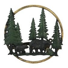 Black Bear Forest Cast Iron Garden Hose Holder - 11" Wildlife Wall Decor
