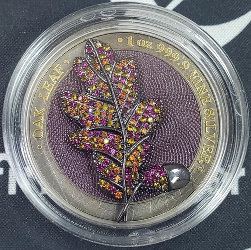2019 Germania Mint "Mythical Forest" Bejeweled Leaf - 1 oz .9999 Fine Silver