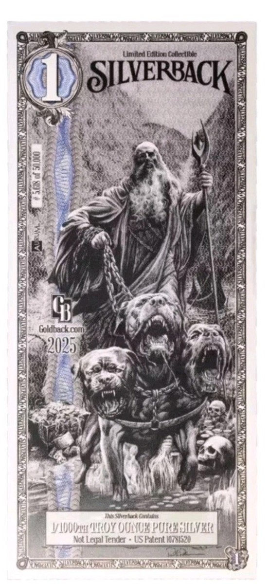 純銀 銘板 fine silver 8.6 gアクリル カプセル付 2025 2025 Silverback Hades Olympus 1/1000th Oz .999 Pure Silver Note