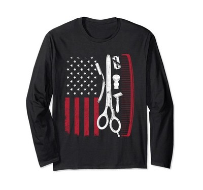 Sharp American Barber Long Sleeve Tee - Perfect Gift for Haircut Enthusiasts.