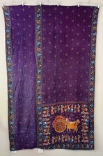 Kantha Quilt Vintage Saree Reversible Blanket 57x87 Purple Story Red Stripe