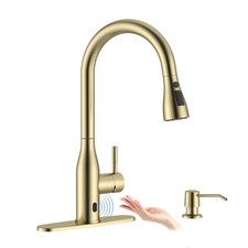Touchless Kitchen Faucet with Soap Dispenser Brushed Gold 2 Hole