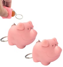 2 Pack - Naughty Squeeze Pooping Pink Pig Keychains (2") Animals Poop TURD