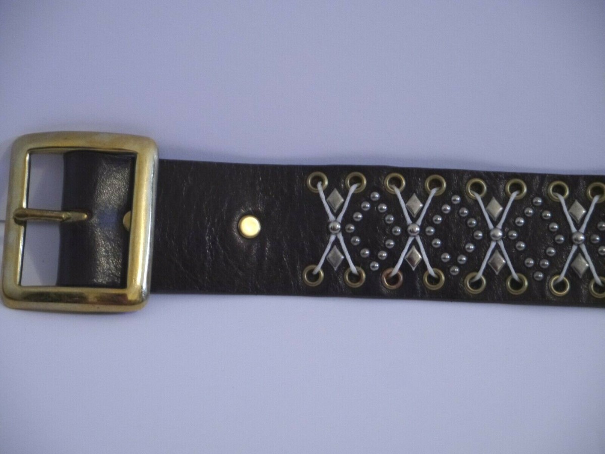 NEW CALLEEN CORDERO brown leather brass nickel metal studded 