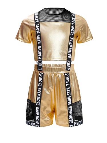 Girl Outfits Latin Tee Shirt With Short Cha Activewear Cheer Tracksuit Hip Hop - Picture 14 of 83