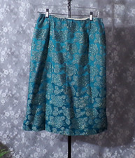 Vintage 60s Floral Skirt 1960s Turquoise  Gold Retro Elegant Feminine Cocktail