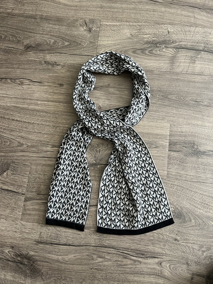 Grey Mk Scarves Oversized Logo Knit Scarf