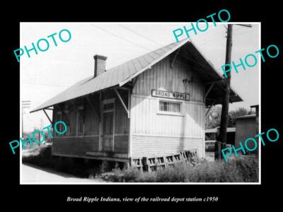 OLD LARGE HISTORIC PHOTO OF BROAD RIPPLE INDIANA THE RAILROAD STATION c1950