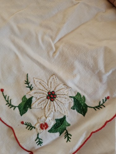 Basket Liners Christmas 4 Ct. Embroidered Cotton Linens Bread - Picture 3 of 6