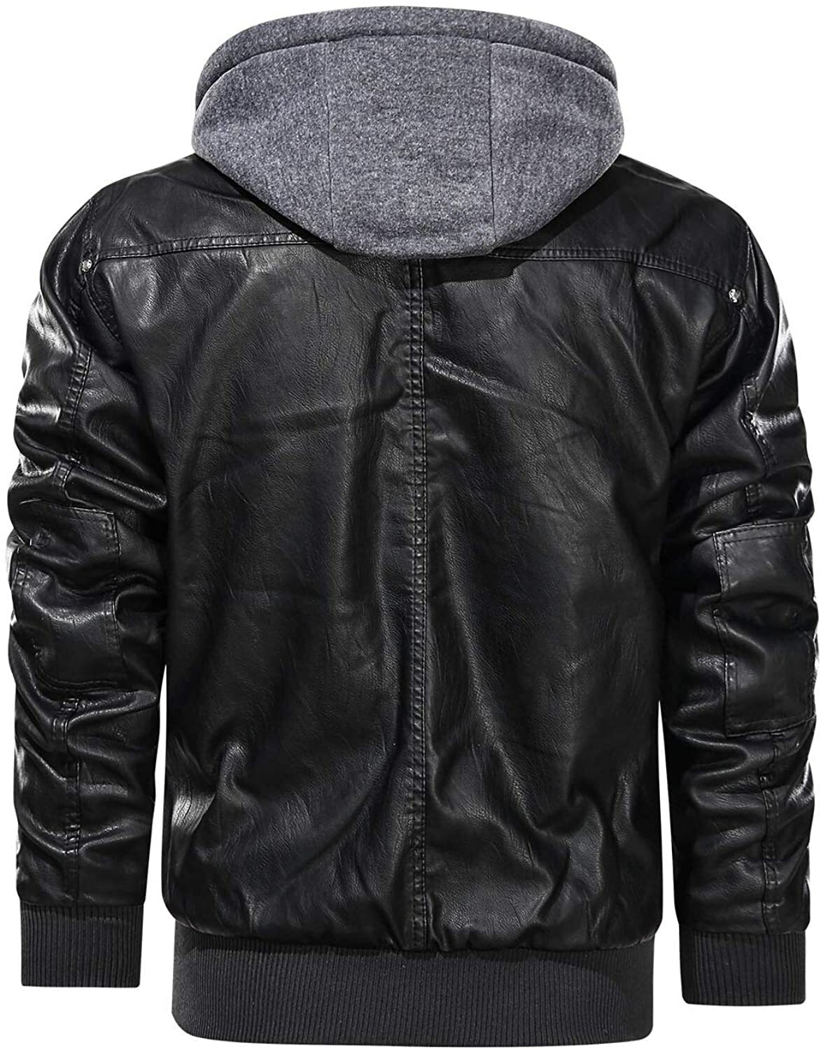 HOOD CREW Men's Warm PU Faux Leather ZipUp Motorcycle Bomber Jacket