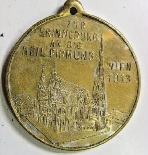 1913 Vienna antique catholic salvation confirmation pendant 37x33 mm 48033 - Picture 2 of 4