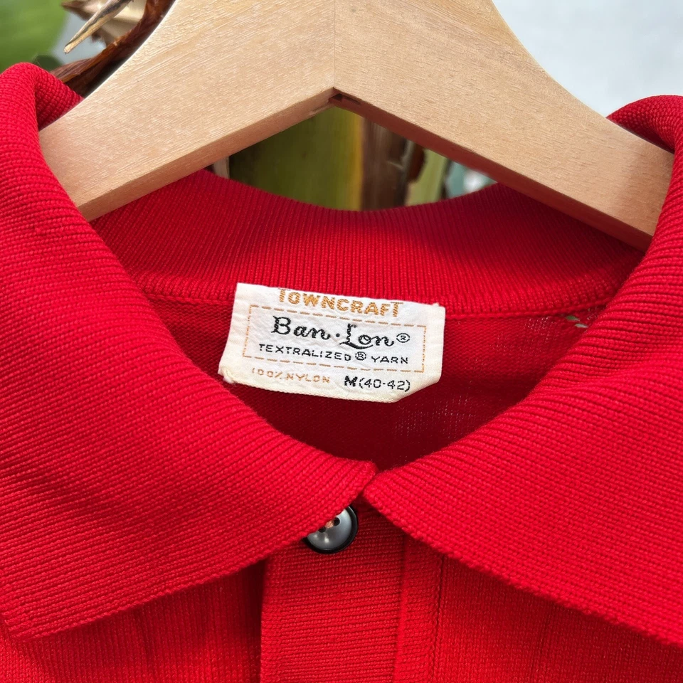 Camisa polo tejida roja vintage años 60 Towncraft Ban-Lon para hombre M Foto 2 de 3