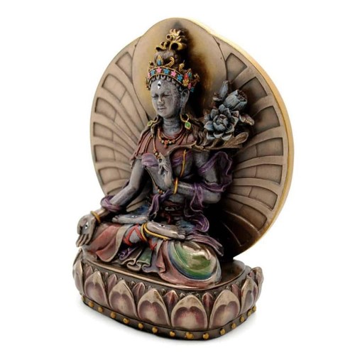 WHITE TARA STATUE 6" Seated Buddhist Icon Goddess HIGH QUALITY Bronze Resin NEW - Picture 3 of 5