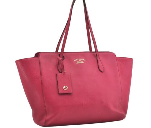 Authentic GUCCI Vintage Swing Large Shoulder Tote Bag Leather 354397 Pink 9479I - Photo 1 sur 24