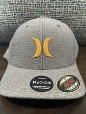 Hurley Men's H2O-DRI Pismo Perforated Flex Fit Hat Cap Pewter/ Orange Logo L/XL