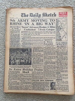Daily Sketch Newspaper 1945 March 1st US 9th Army ORIGINAL