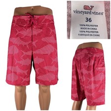 Vineyard Vines Mens 36 X 9 Boardshort Red Grand Slam Striped Sharks Print NWT