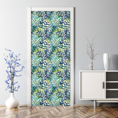 Wild Leaves Bubble Free Watercolour botanical painting Repositionable Door Decal