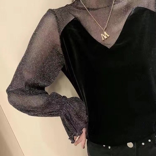 Tops T Shirt Casual Daily Turtle Velvet Women Collar Dynamic Lace Mesh - Picture 11 of 18