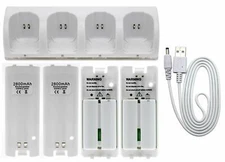 4× Rechargeable Battery Pack + Charger Dock For Nintendo Wii Remote Controller