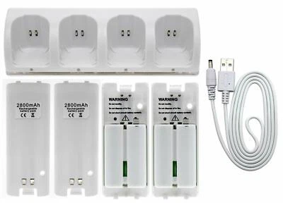 4× Rechargeable Battery Pack + Charger Dock For Nintendo Wii Remote Controller