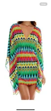 NWT $165 Luli Fama 'Tulum Party' Cover-Up Caftan Dress OS Multicolor Print