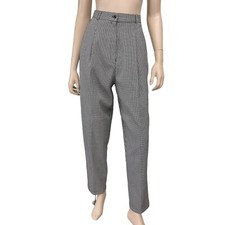 Weathervane Pants Women 12 28x29 Black Houndstooth Trouser Wool Union Made VTG