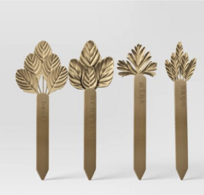 Smith & Hawken 4pc Metal Herb Marker Set Gold Garden Markers New