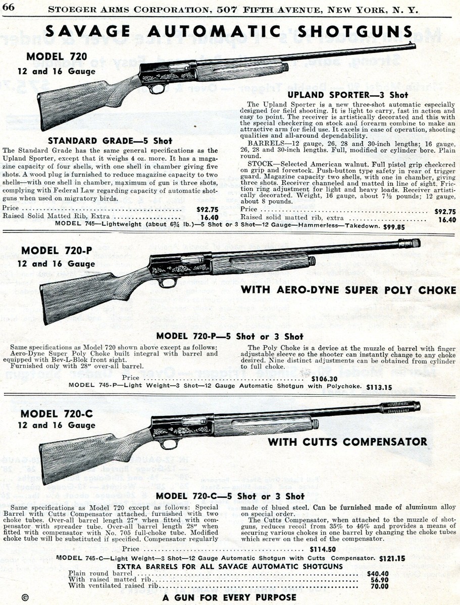1949 Print Ad Savage Model 720 Shotgun 720P Poly Choke, 720C Cutts