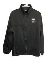 US Olympic Committee Team Full Zip Up Black Jacket USA Made Men's Size Large AH