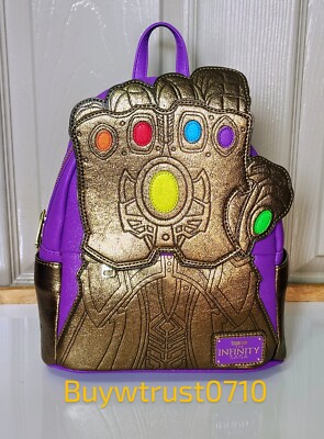 NWT Loungefly Marvel Thanos Shine Gauntlet Mini Backpack Purple Gold